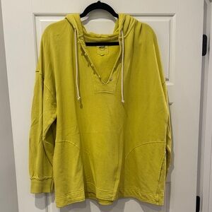 aerie Neon Lime V‑Neck Hooded Pullover